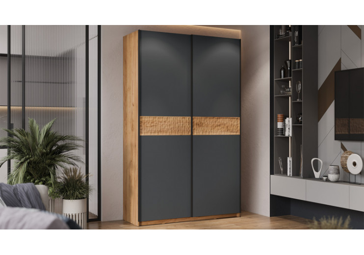 Шкаф-купе с 2 глухими дверями «Оскар Скания» Ручка черная, Дуб Крафт золотой, Серый графит, Дуб тортугга