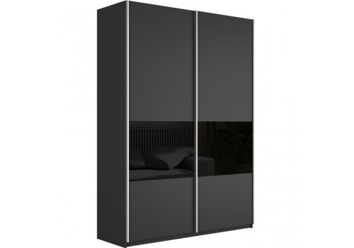 Шкаф-купе Прайм 2-х дверный (3 секции ДСП/стекло черное)диамант серый